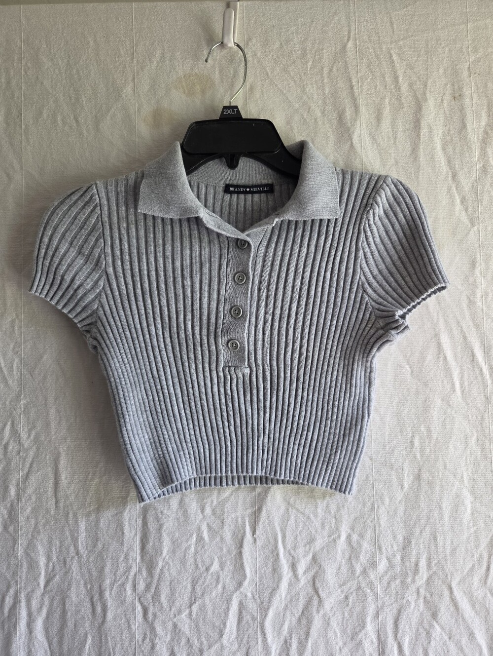 Brandy Melville Crop Top Womens Small Ribbed Collar Gray Stretch Retro 1990s Y2K